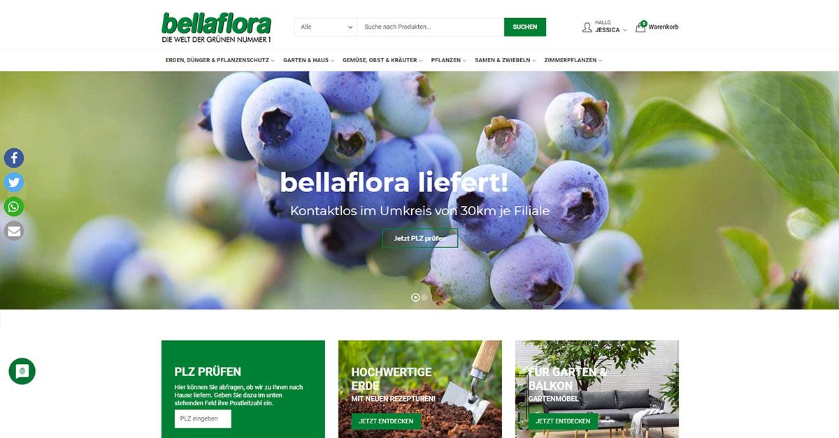 Screenshot des ersten bellaflora Online-Shops während der Corona-Pandemie